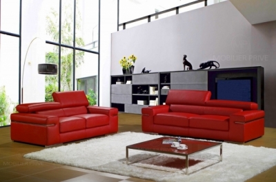 ensemble composé d'un canapé 3 places et d'un canapé 2 places en cuir luxe italien, alonso, rouge