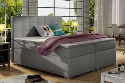 ensemble boxspring complet tête de lit + sommiers + matelas + surmatelas alven - tissu luxe gris 180x200 cm