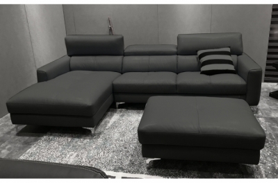 canapé d'angle en cuir buffle italien de luxe 5 places armano, gris foncé, angle gauche