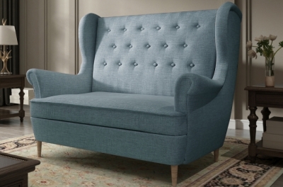 canapé 2 places en tissu de catégorie luxe, bleu clair - arnaud
