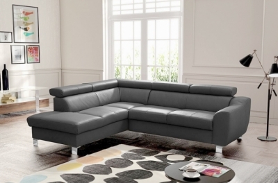canapé d'angle en cuir italien de luxe 5 places astero, gris foncé, angle gauche
