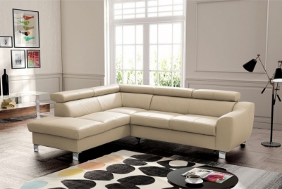 - canapé d'angle en cuir italien de luxe 5 places astrido, beige, angle gauche