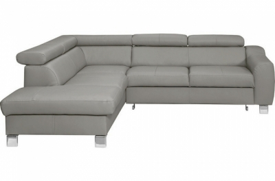 canapé d'angle convertible en cuir italien de luxe 5 places astrid, gris clair, angle gauche