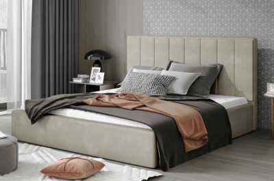 lit double en tissu de qualité luxe, aude, beige, 140x200