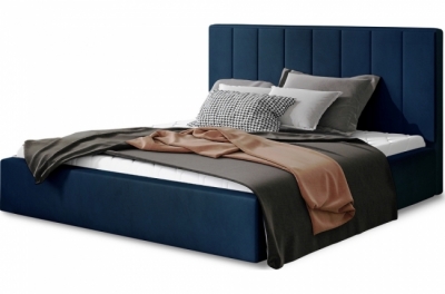 lit double en tissu velours de qualité luxe, aude, bleu, 200x200