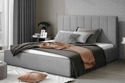 lit double en tissu velours de qualité luxe, aude, gris, 140x200