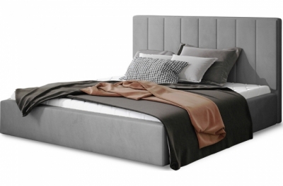 lit double en tissu velours de qualité luxe, aude, gris, 180x200