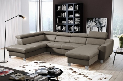 canapé d'angle convertible en cuir italien de luxe 7/8 places aston, taupe, angle gauche