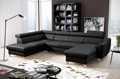 - canapé d'angle en cuir italien de luxe 7/8 places astovia, noir, angle gauche