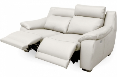 canapé 2 places avec 2 relax en 100% tout cuir épais luxe italien  - 2 relax électriques,  blanc cassé. bern