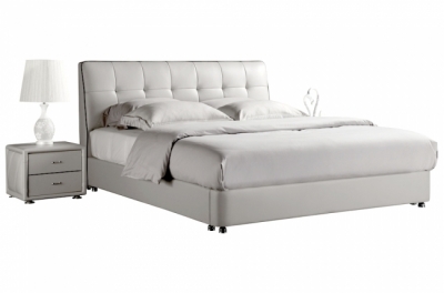 lit design en cuir italien de luxe berta, avec sommier à lattes, blanc, 160x200