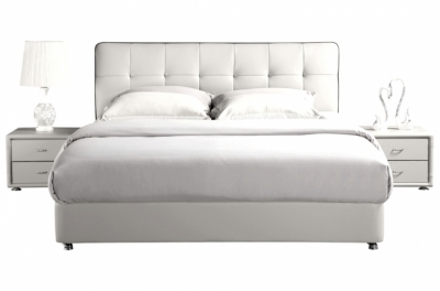 lit design en cuir italien de luxe berta, avec sommier à lattes, blanc 140x200