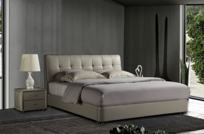 lit design en cuir italien de luxe berta, avec sommier à lattes, gris clair, 160x200