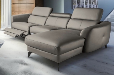 canapé d'angle relax en cuir de luxe italien avec relax électrique, 5 places bertoni, taupe, angle droit