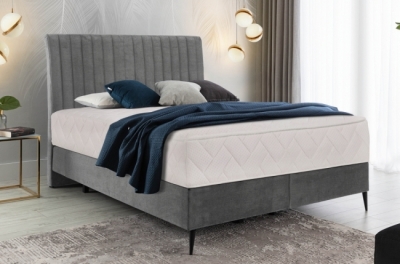 ensemble lit + sommier + matelas en tissu velours gris - 140x200 cm - blasio de venesetti