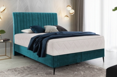 ensemble lit + sommier + matelas blasio de venesetti - velours bleu turquoise - 160x200 cm