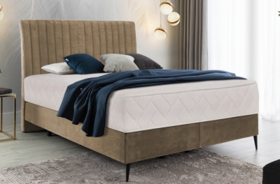 ensemble lit + sommier + matelas, tissu velours beige - 180x200 cm -  blasio de venesetti