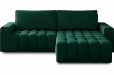 canapé d'angle convertible en velours luxe 5 places, coffre - vert, angle droit (vu de face), bono