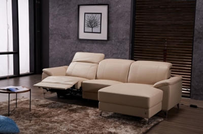 canapé d'angle relax de luxe 5 places brinda, coloris beige, angle droit