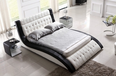 lit en cuir italien de luxe brio, blanc et noir, 160x200