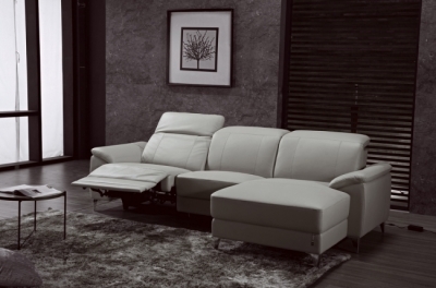 canapé d'angle relax en cuir de buffle italien de luxe 5 places brio, gris clair, angle droit