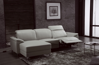 .canapé d'angle relax en cuir de buffle italien de luxe 5 places brio, gris clair, angle gauche