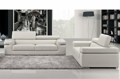 ensemble composé d'un canapé 3 places et d'un canapé 2 places en cuir luxe italien, alonso, blanc