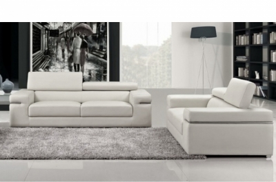 ensemble composé d'un canapé 3 places et d'un canapé 2 places en cuir prestige italien, alonso, blanc