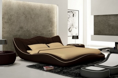 lit en cuir italien de luxe luxen, chocolat et liseret beige, 180x200