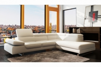 canapé d'angle en cuir prestige luxe italien 5/6 places grand george, coloris blanc, angle droit