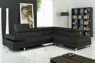 canapé d'angle grand georgio en cuir haut de gamme italien noir n°366 angle idem à la photo - casanoti