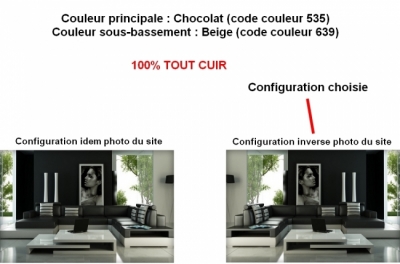 canapé d'angle harry en 100% tout cuir haut de gamme italien, chocolat n°535 et sous-bassement beige n°639. angle inverse de la photo (soit méridienne à droite vu de face) sur notre site casanoti, tour de caisse en cuir