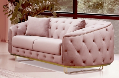 canapé 2 places - rose pale - en tissu velours de qualité luxe, luxor