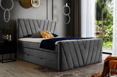 ensemble boxspring complet 160x200 tête de lit + sommiers + matelas + surmatelas candy - velours luxe gris foncé