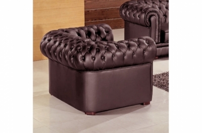 fauteuil 1 place en cuir italien chesterfield, chocolat