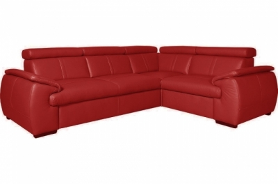 canapé d'angle en 100% cuir de luxe italien , 5 places cintia, couleur rouge foncé, angle droit