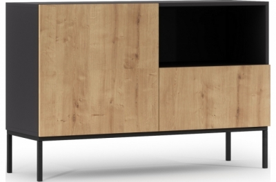 très jolie commode de dimensions 120x40x80 cm, noir mat et chêne - lancaster