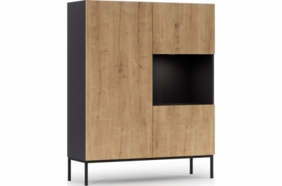 buffet haut de la collection lancaster, 120x150x40 cm, noir mat et chêne aristan