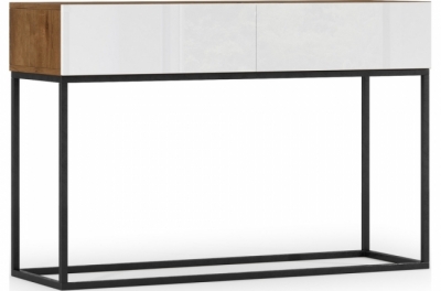 console - finition chêne artisanal et façade blanc brillant, collection avon