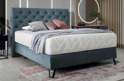 ensemble lit + sommier + matelas - velours bleu reflet vert - 160x200 cm - corsica