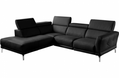 canapé d'angle en 100% tout cuir épais de luxe italien , 5/6 places dalbert, couleur noir, angle gauche