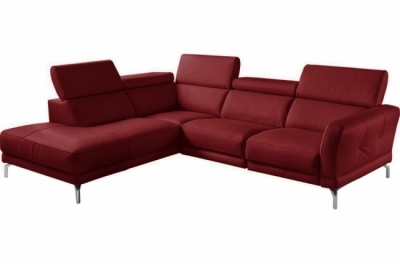 canapé d'angle en 100% tout cuir épais de luxe italien 5/6 places dalen, rouge foncé, angle gauche