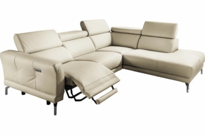 canapé d'angle relax en 100% tout cuir épais de luxe italien avec relax électrique, 5/6 places dali, blanc cassé, angle droit