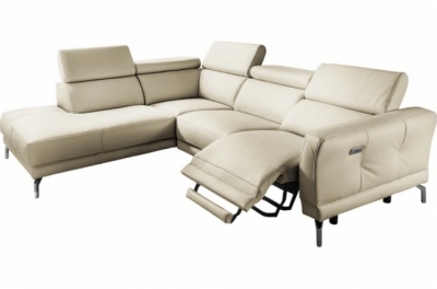 - canapé d'angle relax en 100% tout cuir épais de luxe italien avec relax électrique, 5/6 places dali, blanc cassé, angle gauche