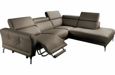 canapé d'angle relax en 100% tout cuir épais de luxe italien avec relax électrique, 5/6 places dali, taupe, angle droit