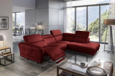 canapé d'angle relax en 100% tout cuir épais de luxe italien avec relax électrique, 5/6 places dali, rouge foncé, angle droit