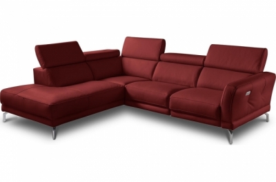 canapé d'angle relax en 100% tout cuir épais de luxe italien avec relax électrique, 5/6 places dali, rouge foncé, angle gauche