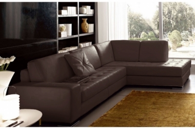 canapé d'angle divano en cuir italien vachette de qualité, chocolat, angle droit