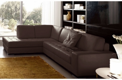 - canapé d'angle divano en cuir italien vachette de qualité, chocolat, angle gauche