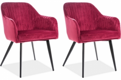 lot de 2 chaises elios en tissu velours de qualité, couleur bordeaux